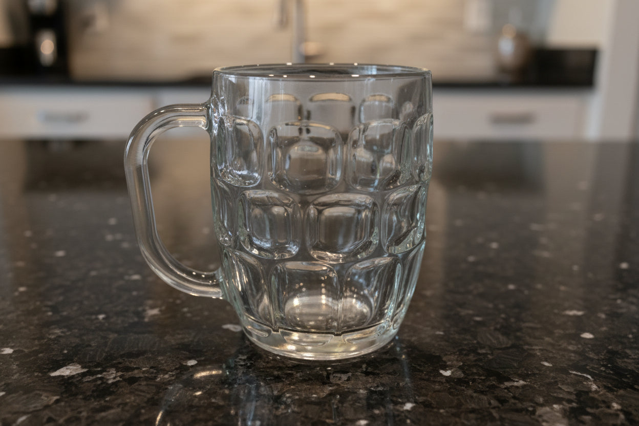 Dimple Stein Beer Mug Dimpled Clear Glass Mug 5" Tall Heavy