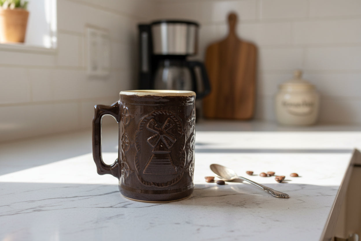 1892-1915 Crooksville Pottery Captain Brown Mug Heart Brand Burley & Winter 5" Tall