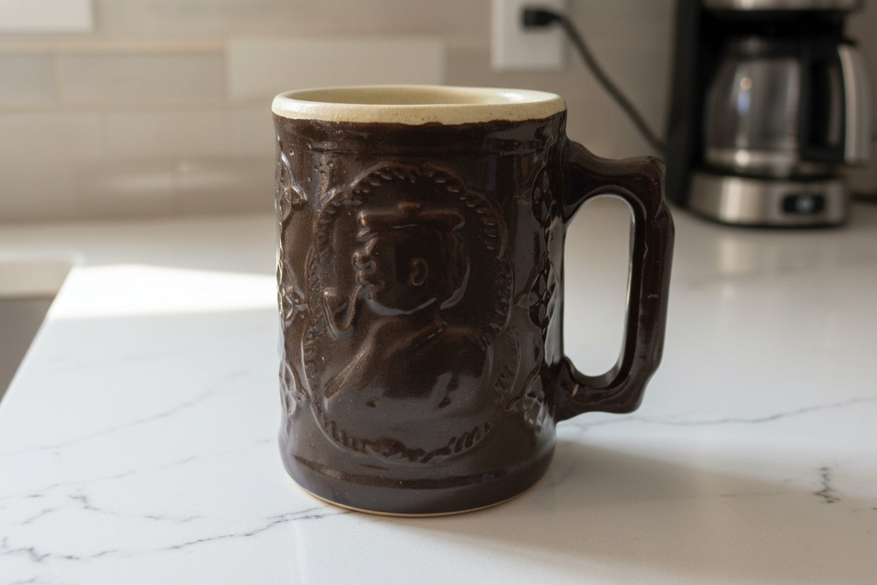 1892-1915 Crooksville Pottery Captain Brown Mug Heart Brand Burley & Winter 5" Tall