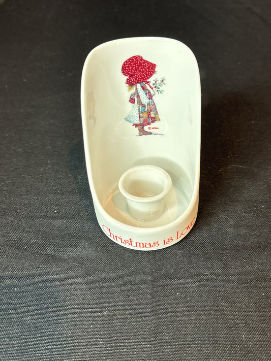 Vintage Holly Hobbie Christmas is Love Porcelain Taper Candle Holder Japan