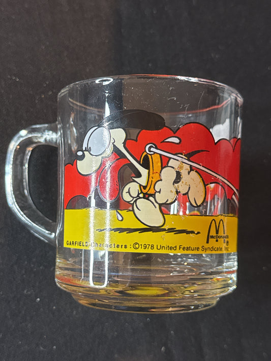 Garfield and Odie Clear Glass Coffee Mug Jim Davis Vintage McDonalds 1978