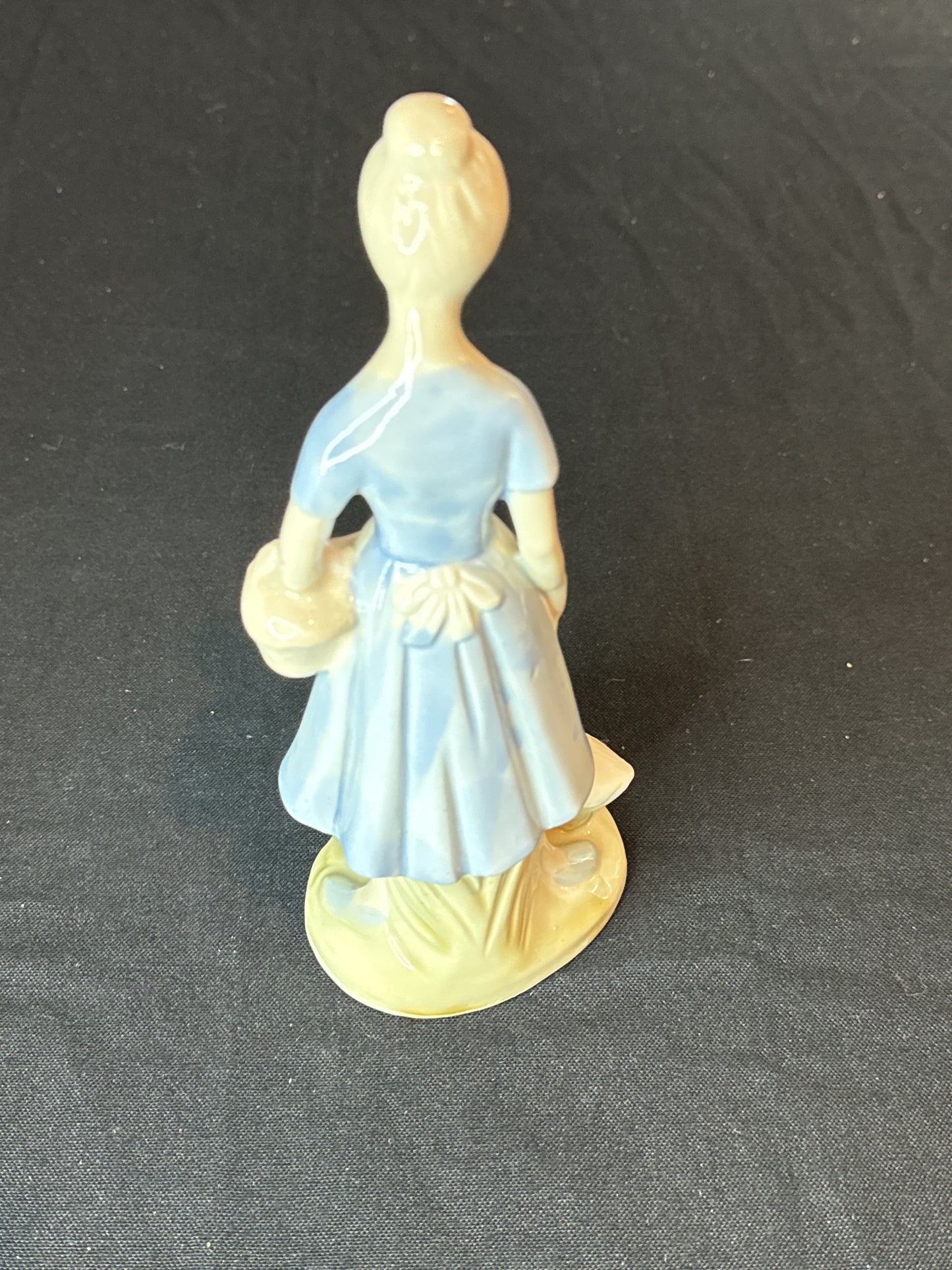 Vintage Farm Girl with Basket & Ducks Porcelain Figure Blue/White 8.75" Tall