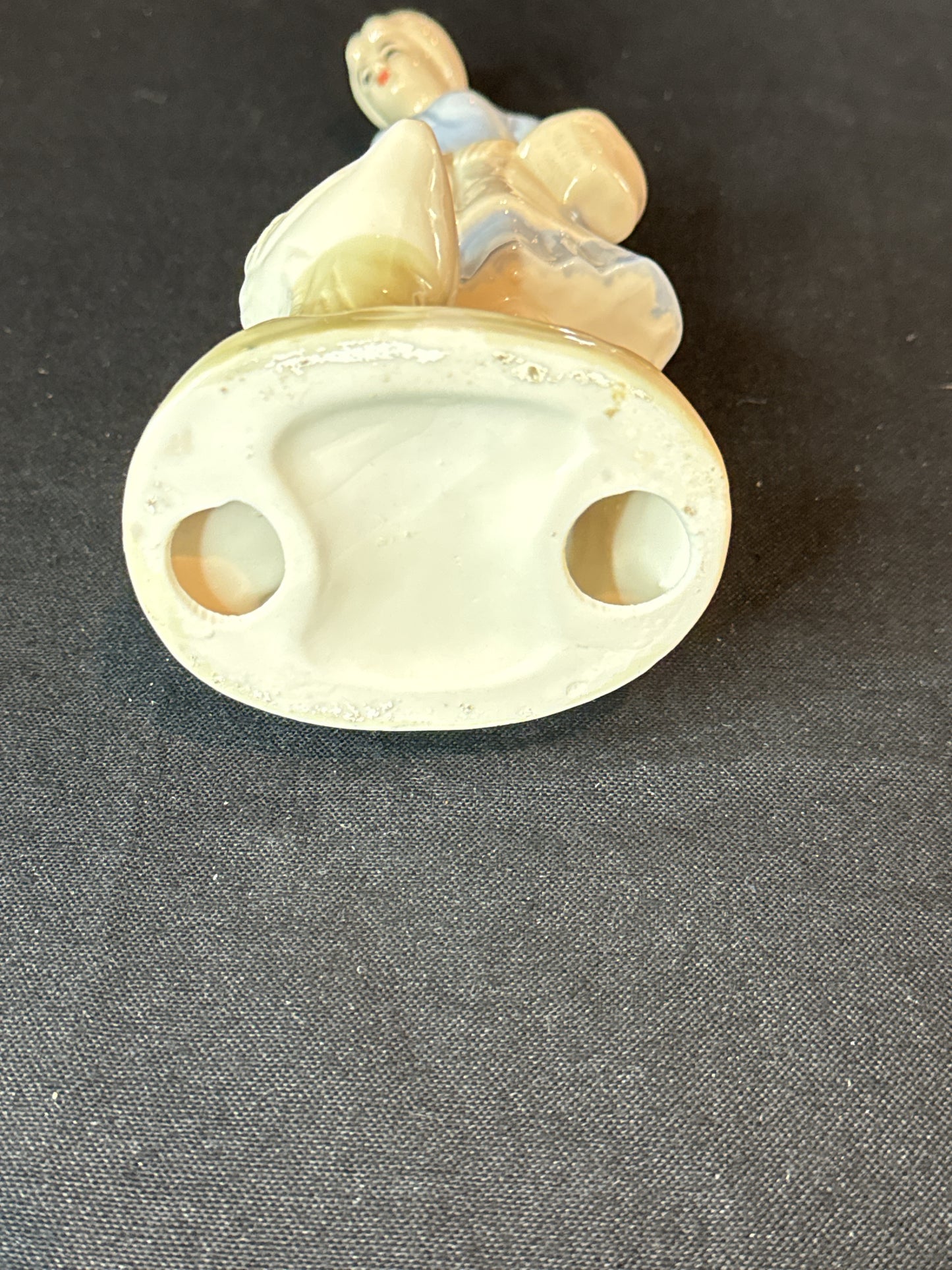 Vintage Farm Girl with Basket & Ducks Porcelain Figure Blue/White 8.75" Tall