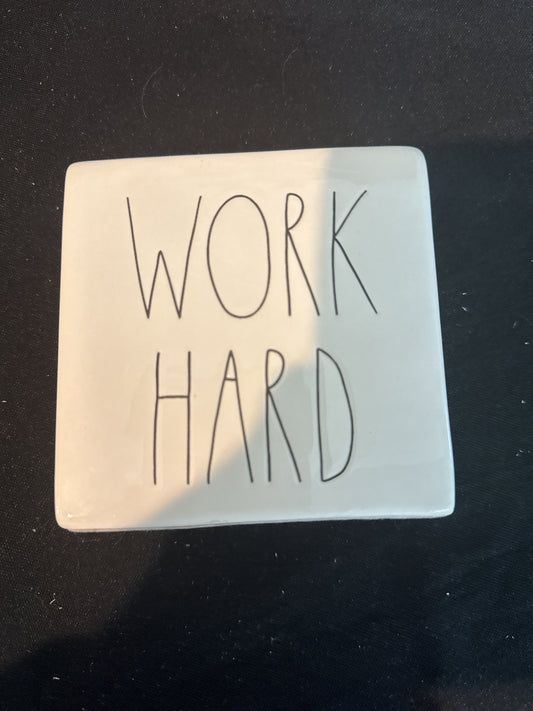 Rae Dunn Paperweight Work Hard Be Brave 2-Sided 4"x4" Block 1.5" Deep