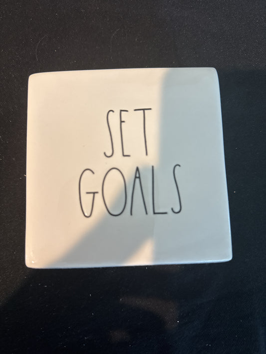 Rae Dunn Paperweight Crush Them Set Goals 2-Sided 4"x4" Block 1.5" Deep