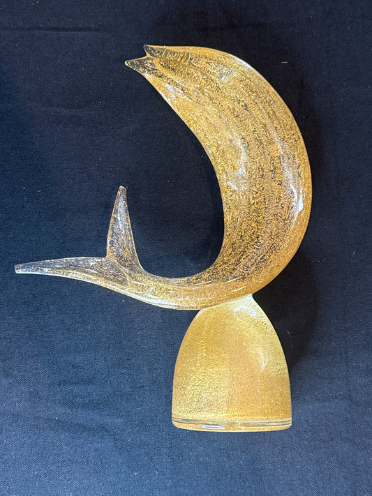 Murona Style Gold Flake Fish/Whale Glass Statue 10.5" Tall