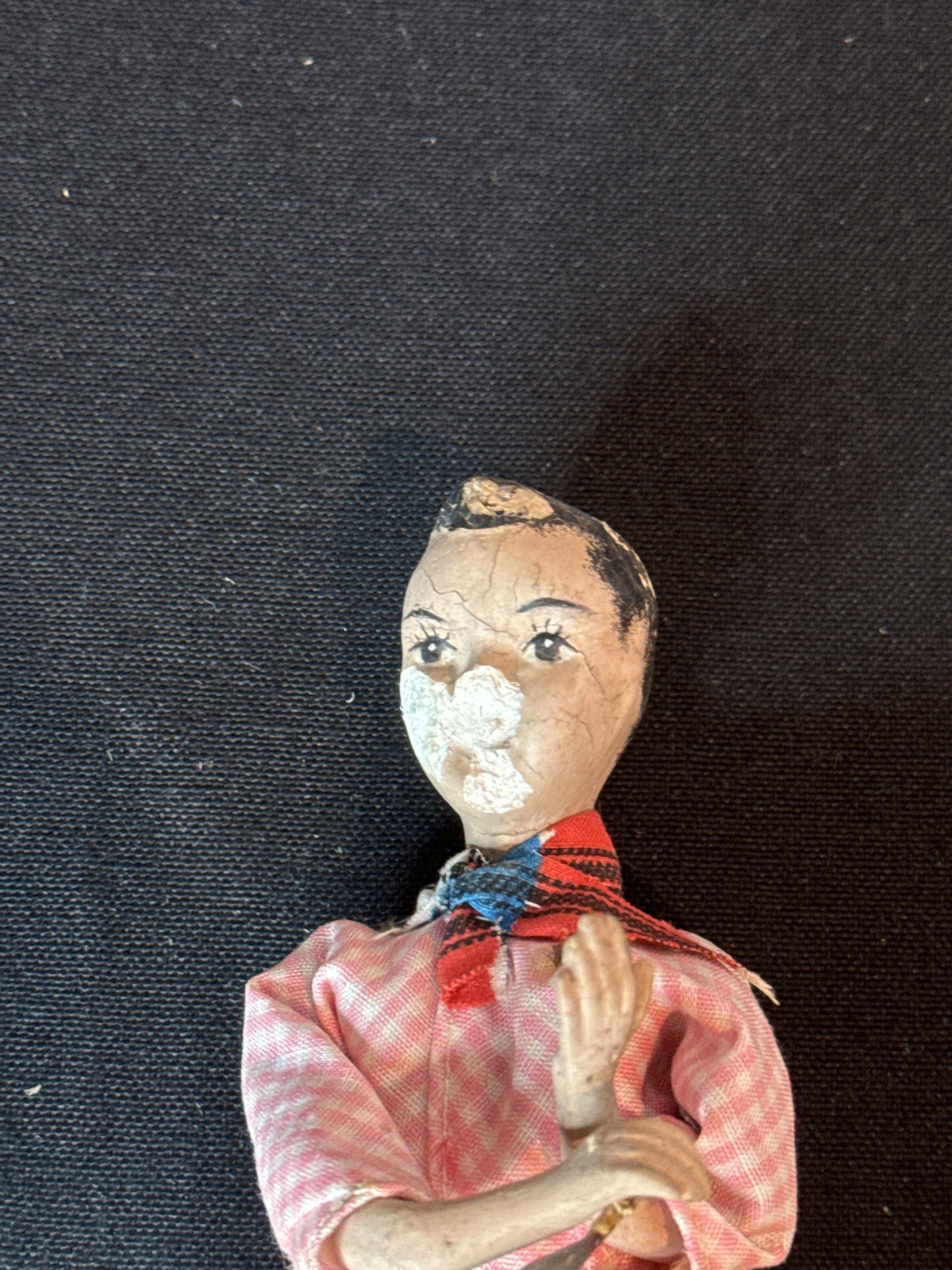 Vintage Folkart Doll Figurine Hand Painted Face Chopping Coconuts. Some Damage
