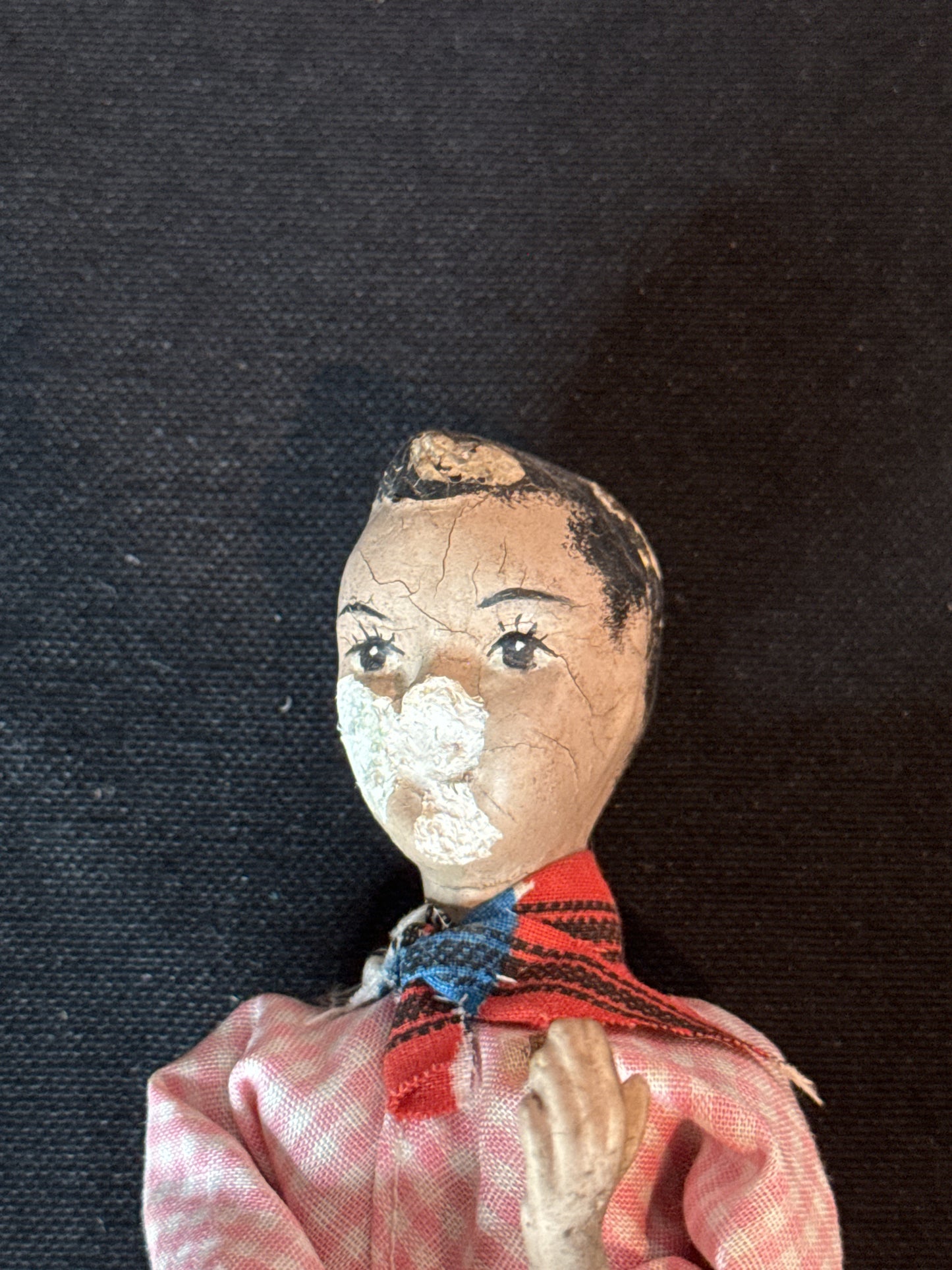 Vintage Folkart Doll Figurine Hand Painted Face Chopping Coconuts. Some Damage