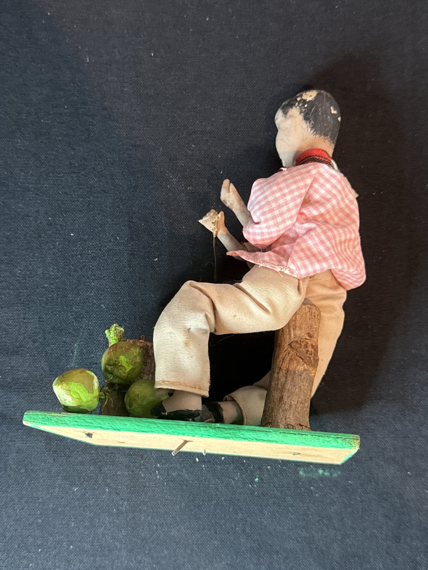 Vintage Folkart Doll Figurine Hand Painted Face Chopping Coconuts. Some Damage