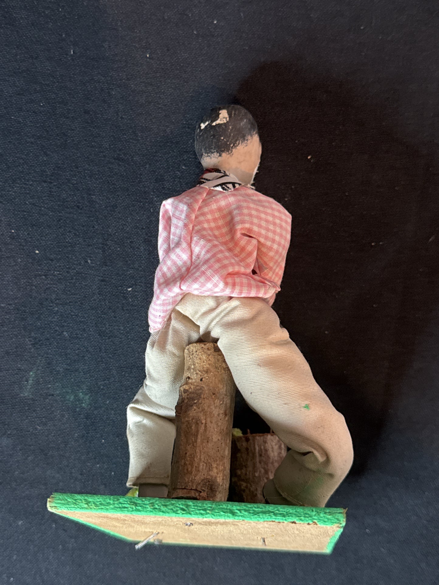 Vintage Folkart Doll Figurine Hand Painted Face Chopping Coconuts. Some Damage