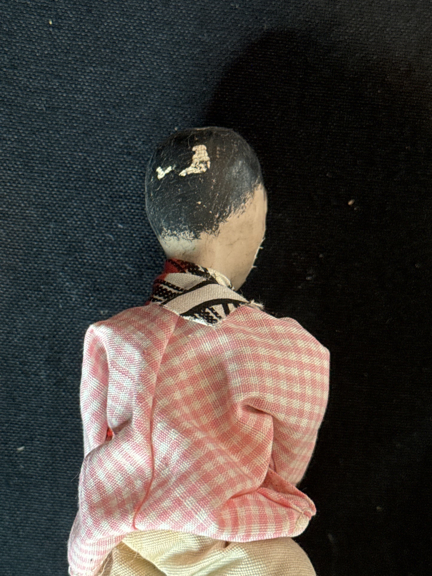 Vintage Folkart Doll Figurine Hand Painted Face Chopping Coconuts. Some Damage