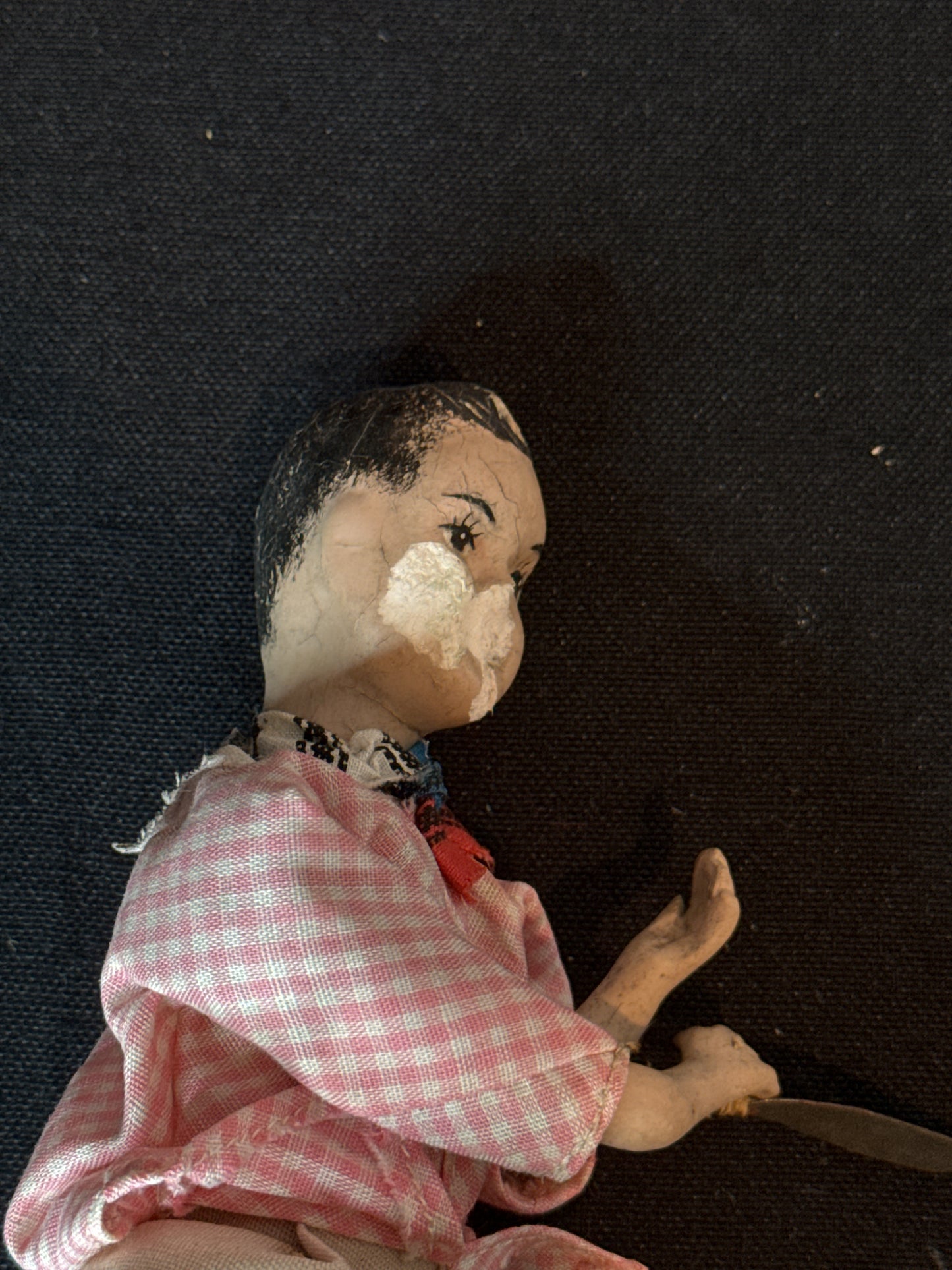 Vintage Folkart Doll Figurine Hand Painted Face Chopping Coconuts. Some Damage