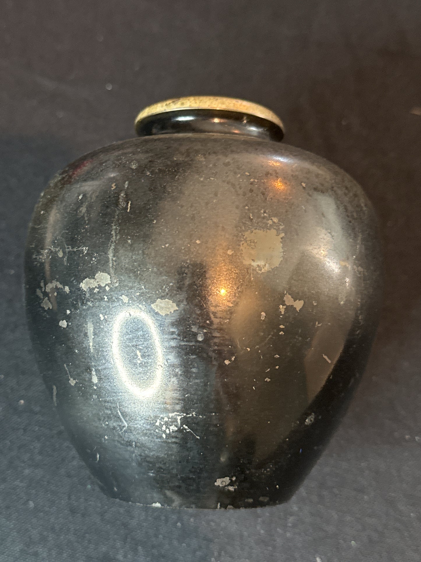 Pair of Japanese Metal Urns, Silver and Brass Inlay C. 1900 5" Tall