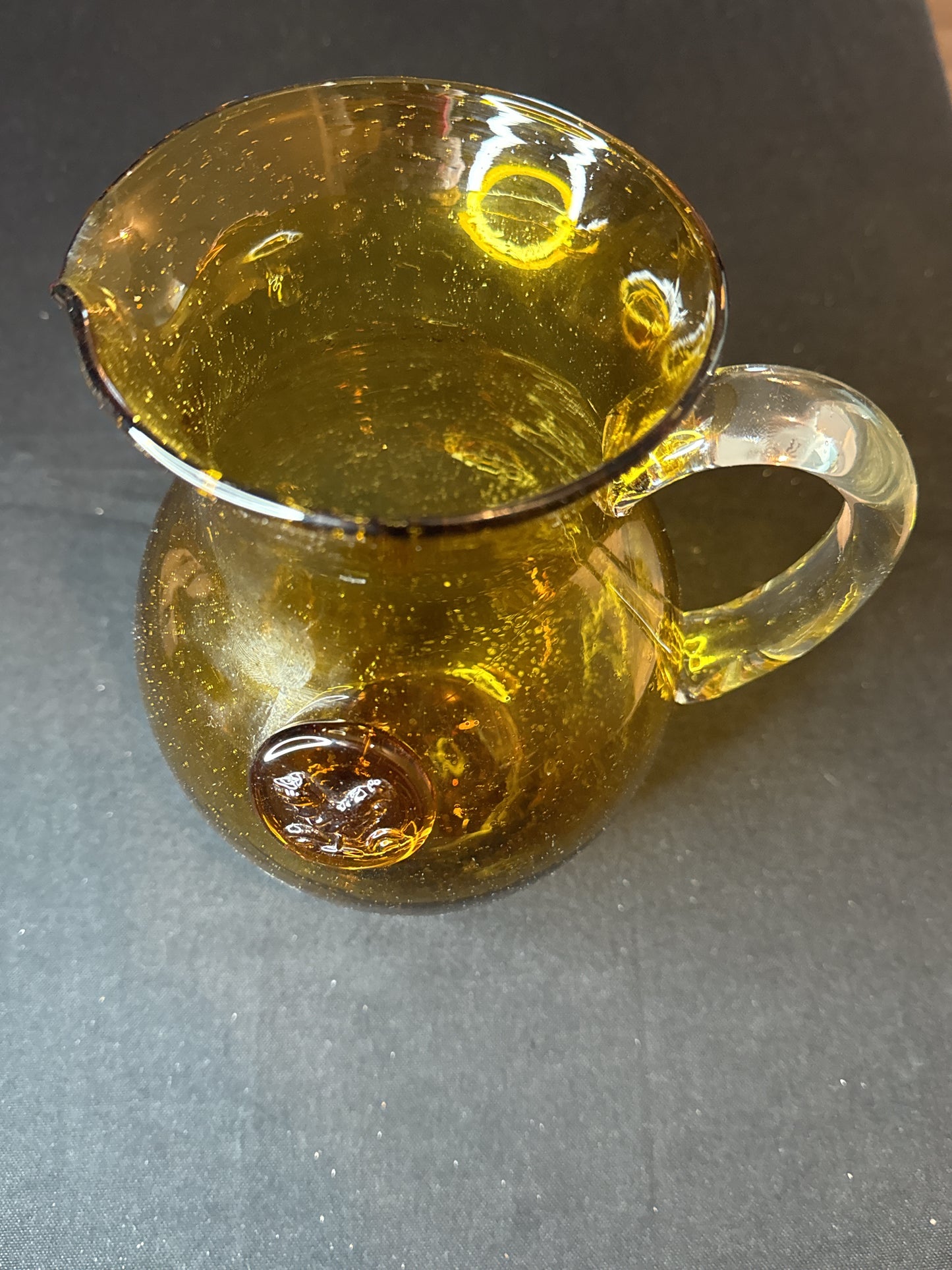Rare Amber Bubble Effect Rooster Medallion Pitcher 9" Tall Beautiful Like New