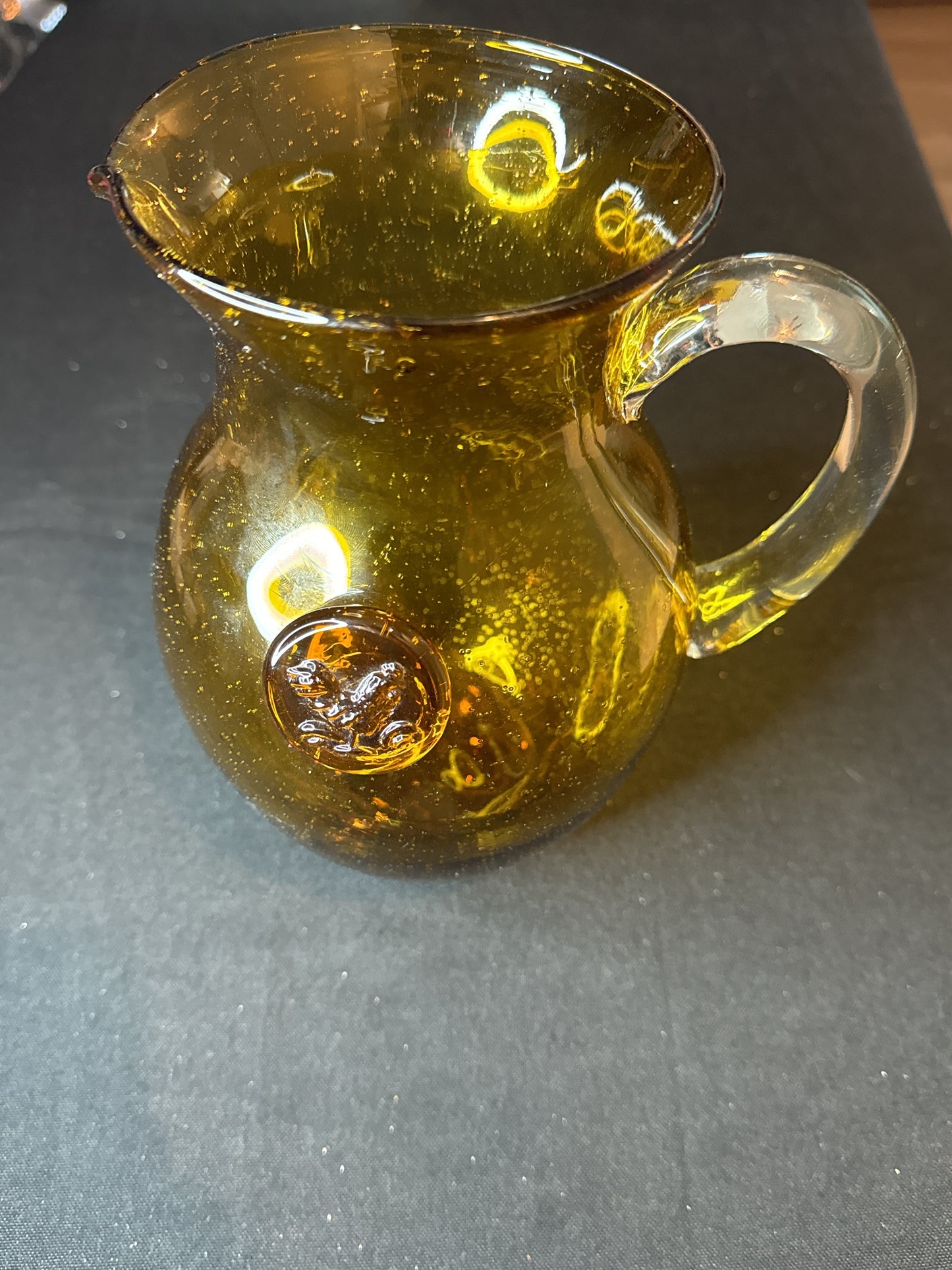Rare Amber Bubble Effect Rooster Medallion Pitcher 9" Tall Beautiful Like New