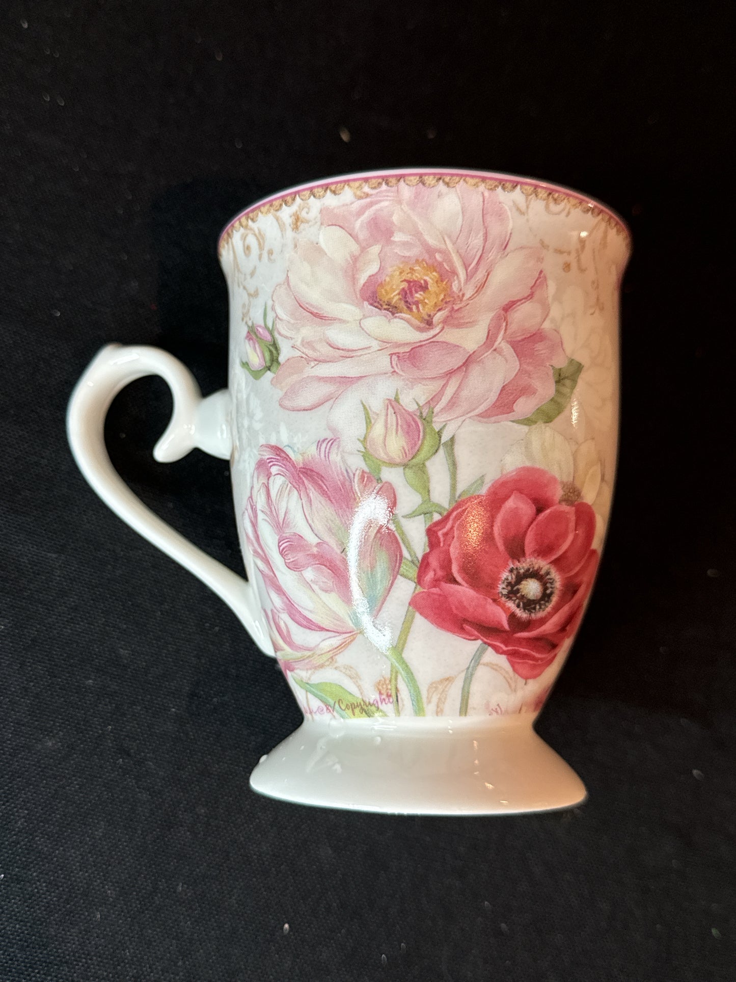 Porcelain Tall Mug Camellia Poppy Coffee/Tea Cup 4.5" Tall