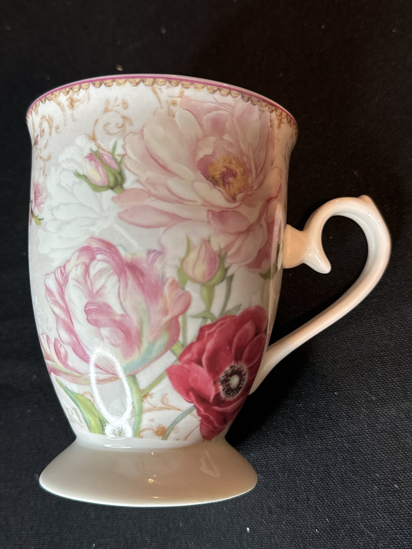 Porcelain Tall Mug Camellia Poppy Coffee/Tea Cup 4.5" Tall