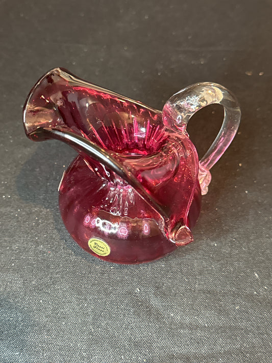 Rossi Glass Handmade Pink Crystal Small Vase Pitcher 4.25" Tall