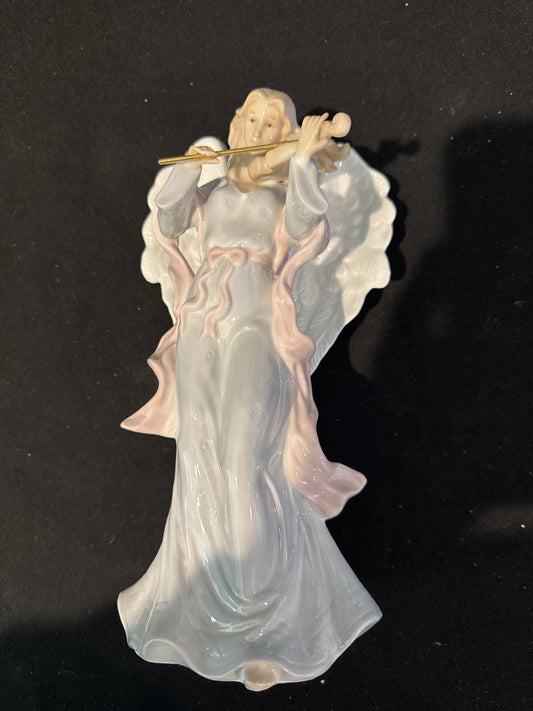 Porcelain Angel Playing Violin 10" Tall Beautiful Color Excellent Condition