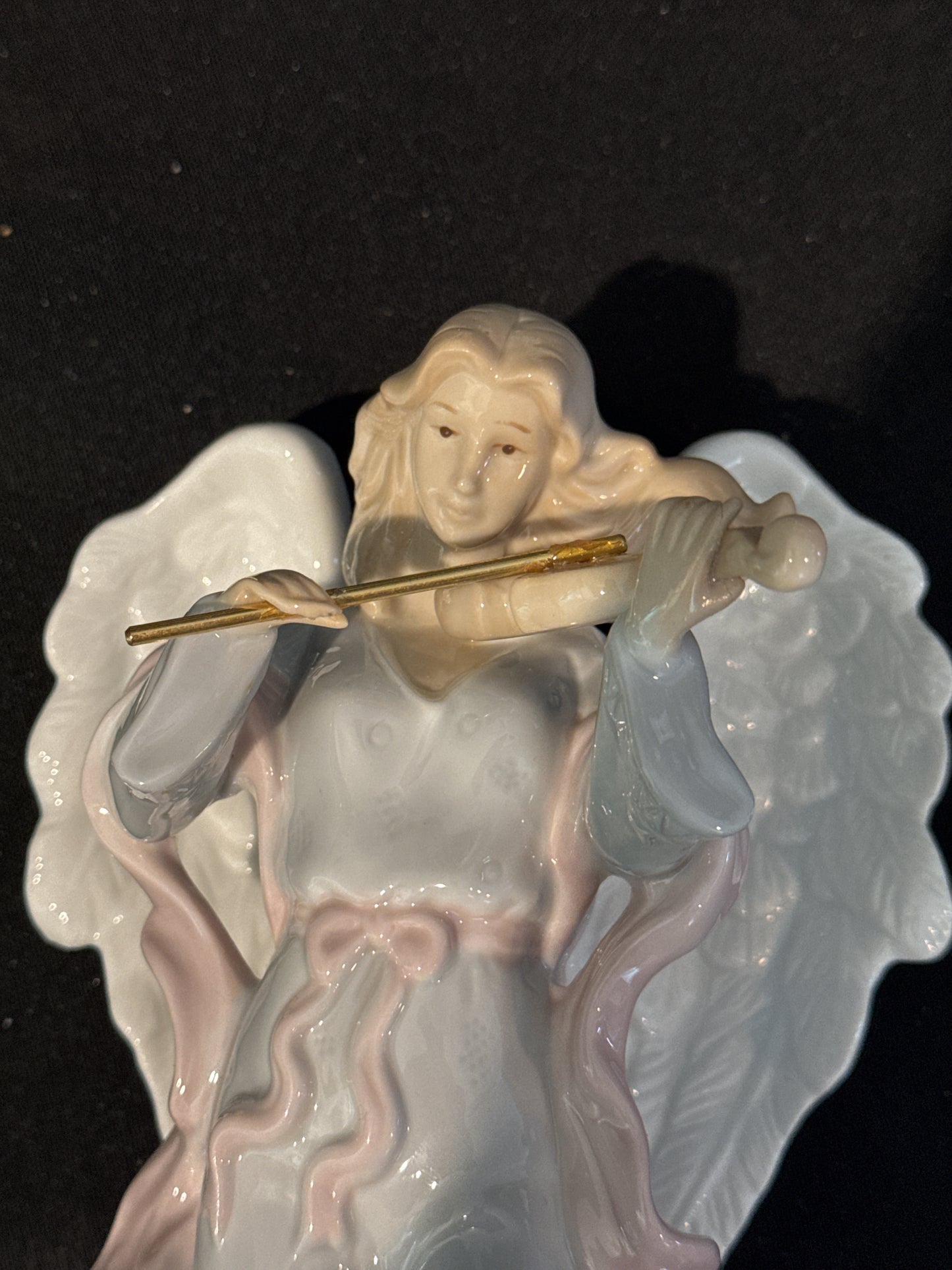 Porcelain Angel Playing Violin 10" Tall Beautiful Color Excellent Condition