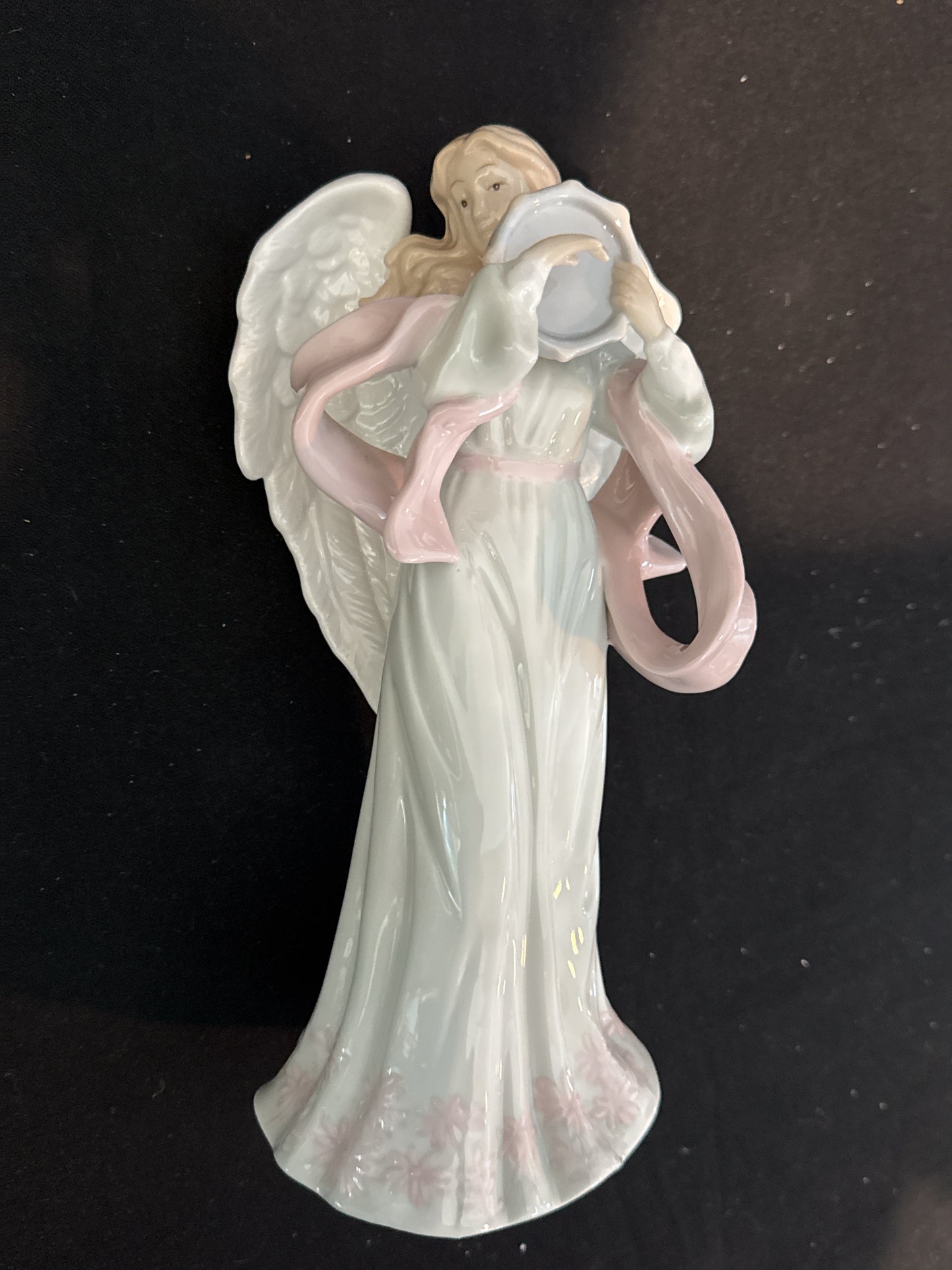 Porcelain Angel Playing Tamberine 10" Tall Beautiful Color Excellent Condition