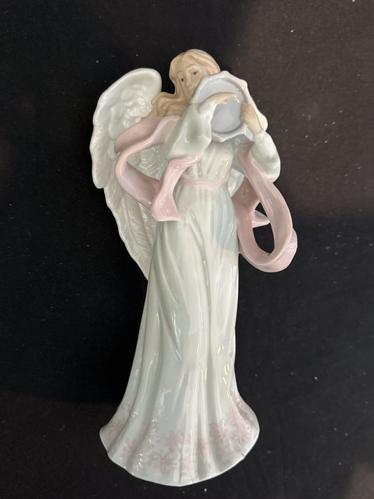Porcelain Angel Playing Tamberine 10" Tall Beautiful Color Excellent Condition