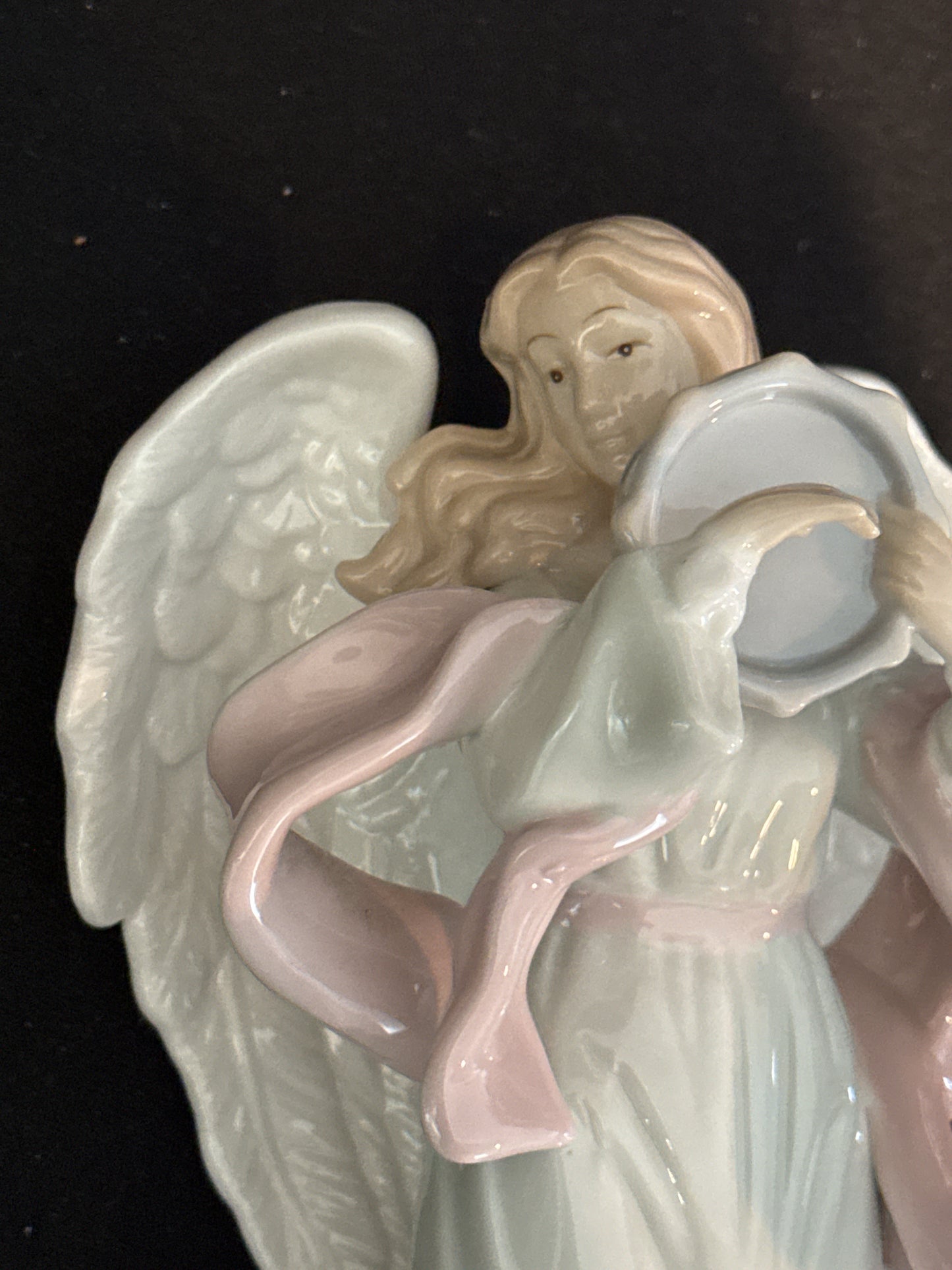 Porcelain Angel Playing Tamberine 10" Tall Beautiful Color Excellent Condition