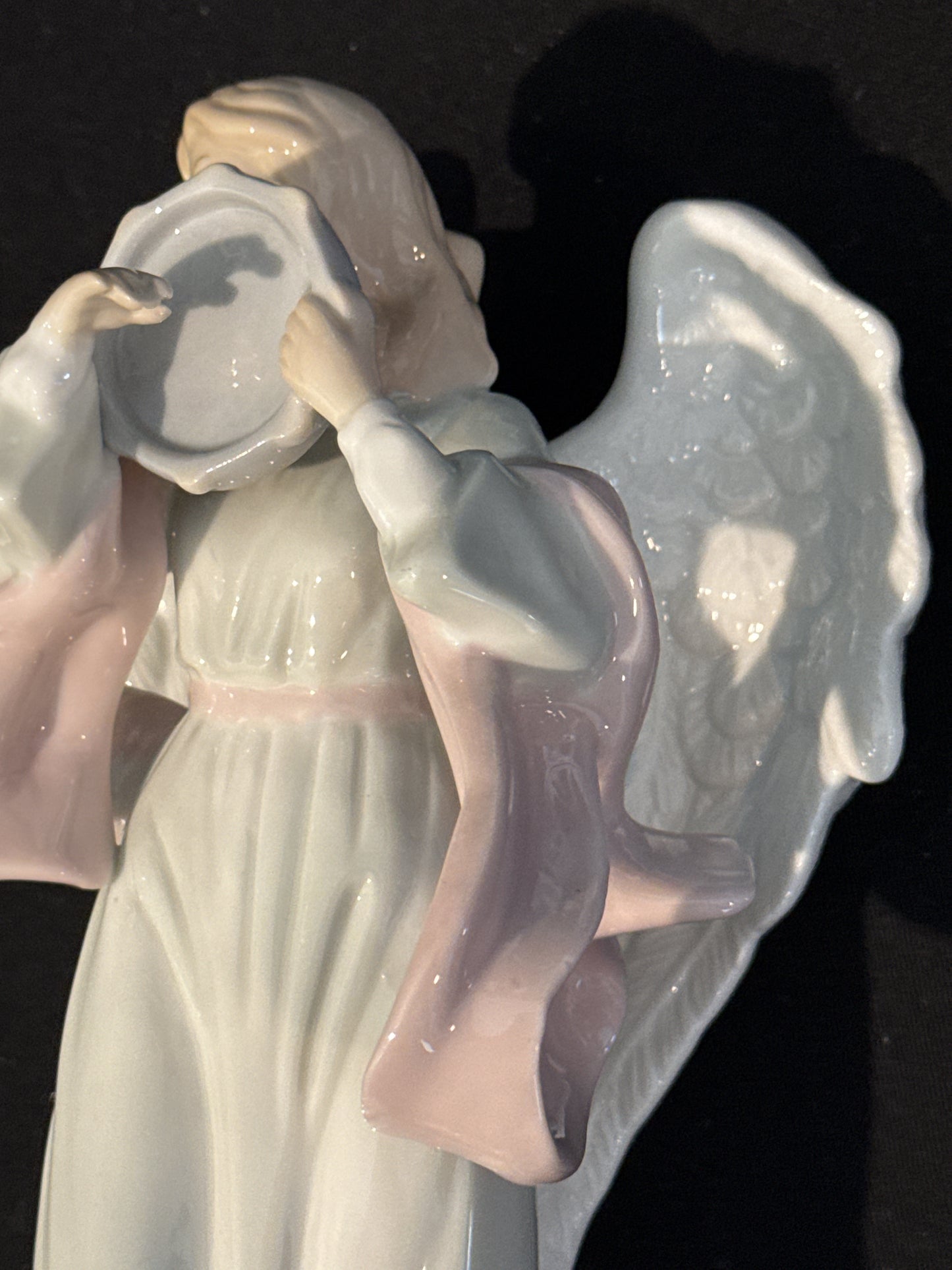 Porcelain Angel Playing Tamberine 10" Tall Beautiful Color Excellent Condition