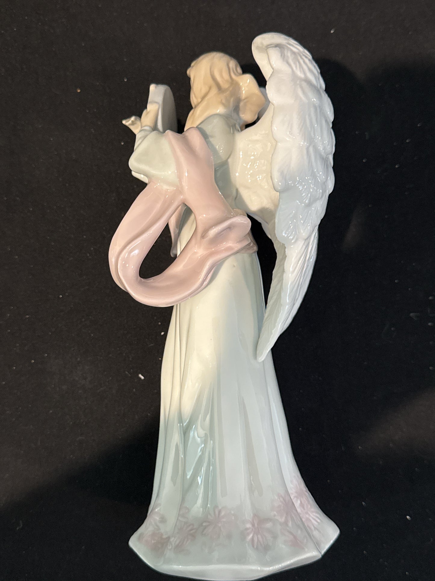 Porcelain Angel Playing Tamberine 10" Tall Beautiful Color Excellent Condition
