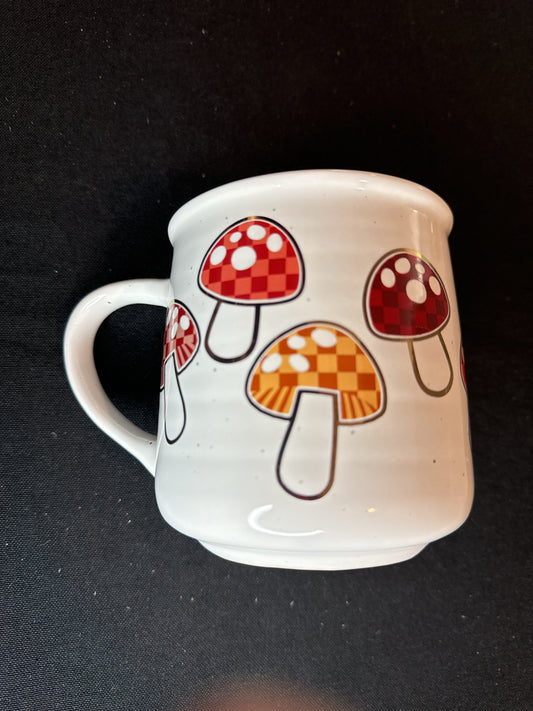 Red, Pink & Peach Mushrooms Coffee Mug/Cup w/ Red Interior 4.25" Tall New Inventory