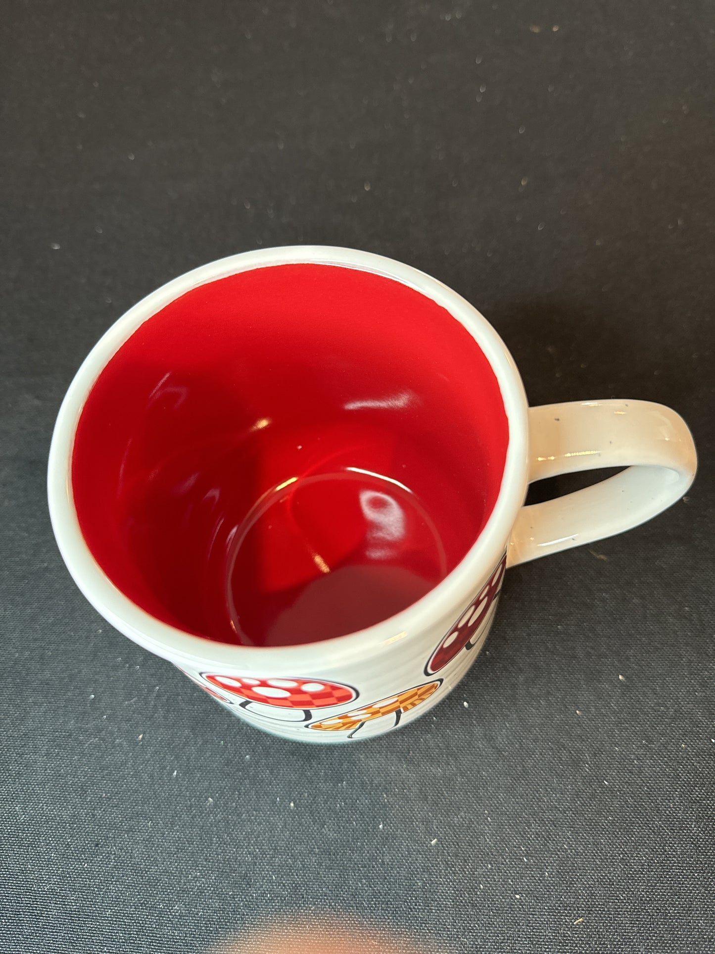 Red, Pink & Peach Mushrooms Coffee Mug/Cup w/ Red Interior 4.25" Tall New Inventory