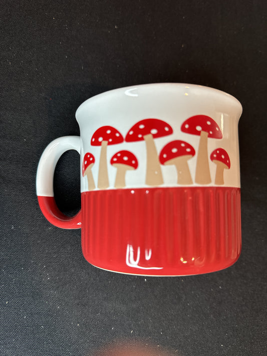 Red Mushroom Coffee Mug/Cup w/ Red Interior 3.75" Tall New Inventory Ribbed Bottom