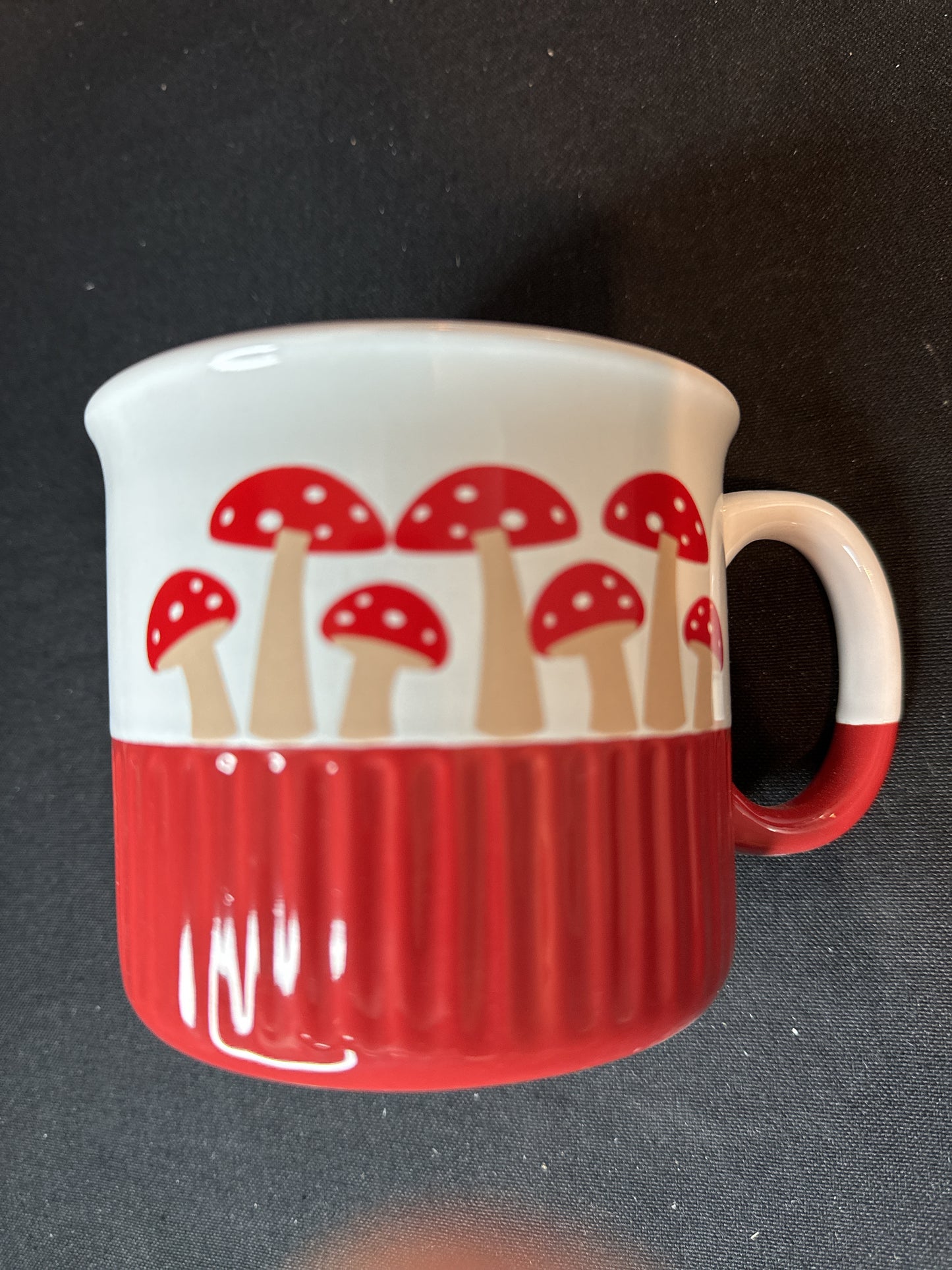 Red Mushroom Coffee Mug/Cup w/ Red Interior 3.75" Tall New Inventory Ribbed Bottom