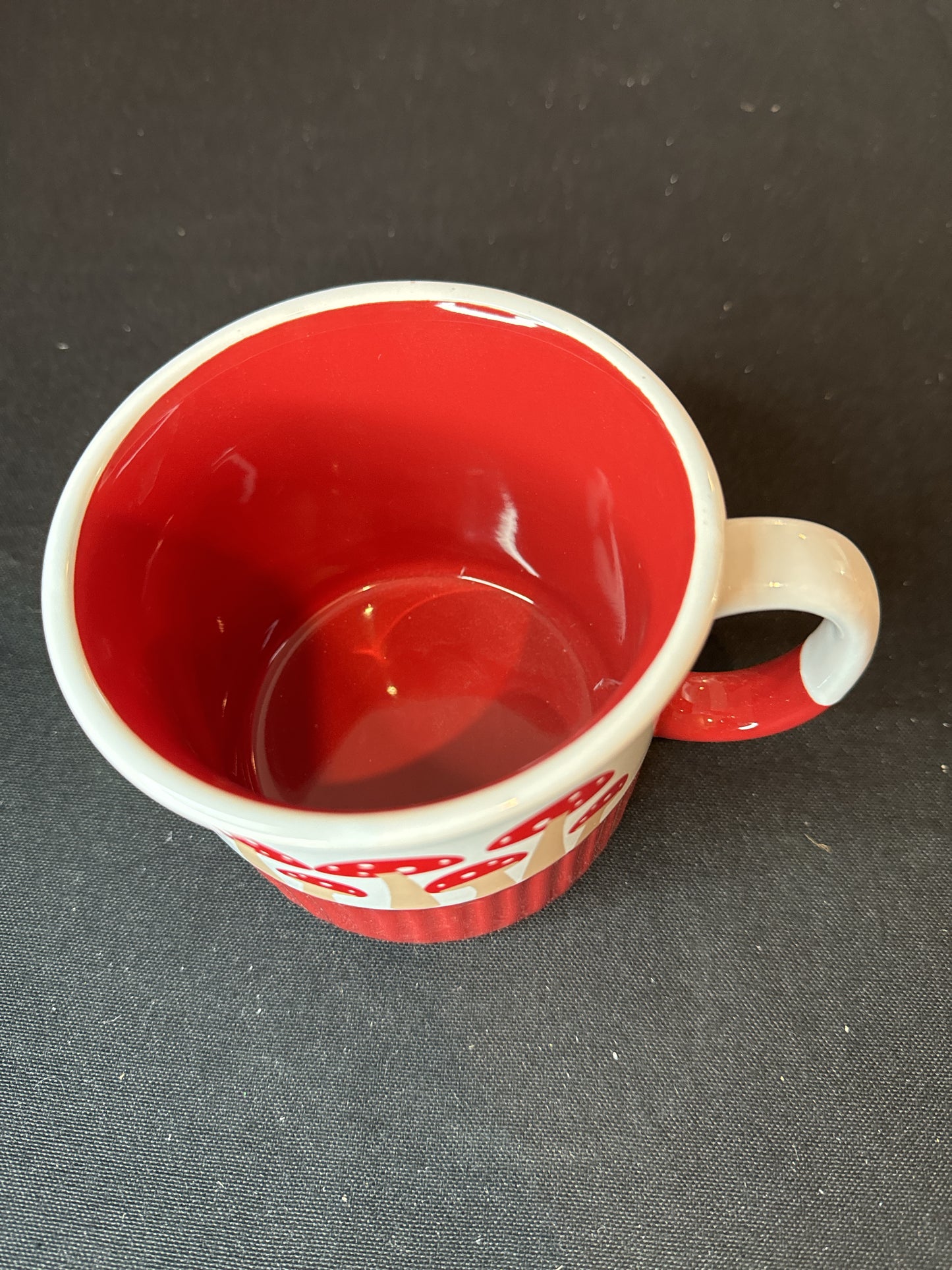 Red Mushroom Coffee Mug/Cup w/ Red Interior 3.75" Tall New Inventory Ribbed Bottom