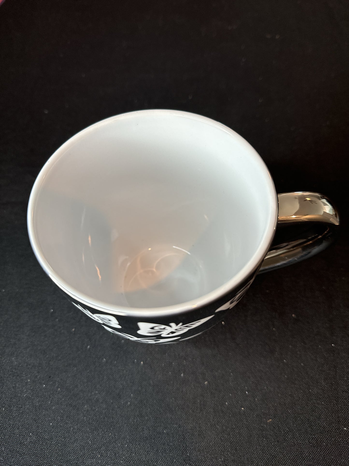 Silver Butterfly Glossy Coffee Mug/Cup w/ White Interior 4.75" Tall New Inventory