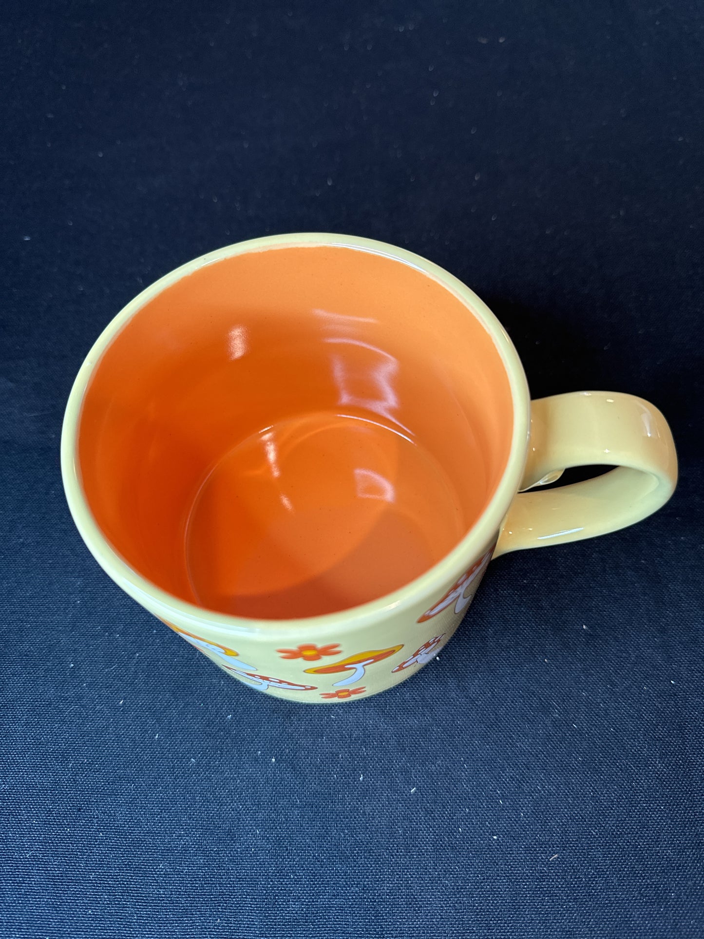 Yellow Mushroom Coffee Mug/Cup w/ Orange Interior 3.75" Tall New Inventory