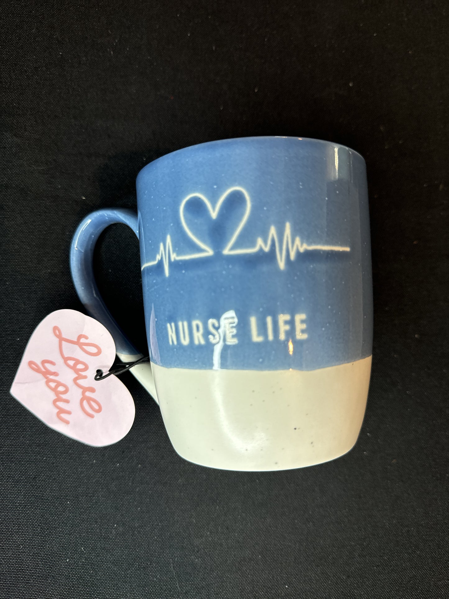 Blue & White Nurse Life Coffee Mug/Cup w/ Blue Interior 4.5" Tall New Inventory