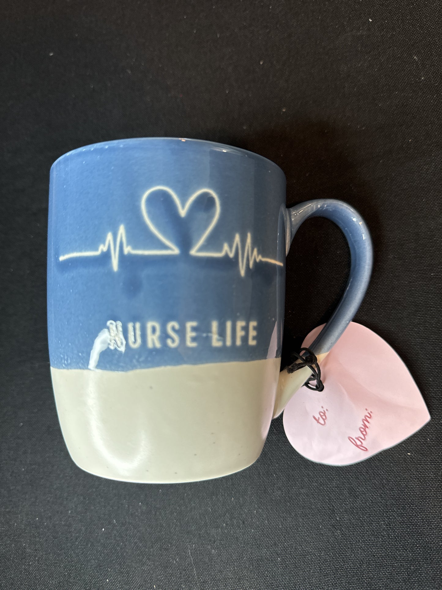 Blue & White Nurse Life Coffee Mug/Cup w/ Blue Interior 4.5" Tall New Inventory