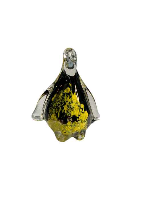 Art Glass Penguin Black Yellow Paperweight