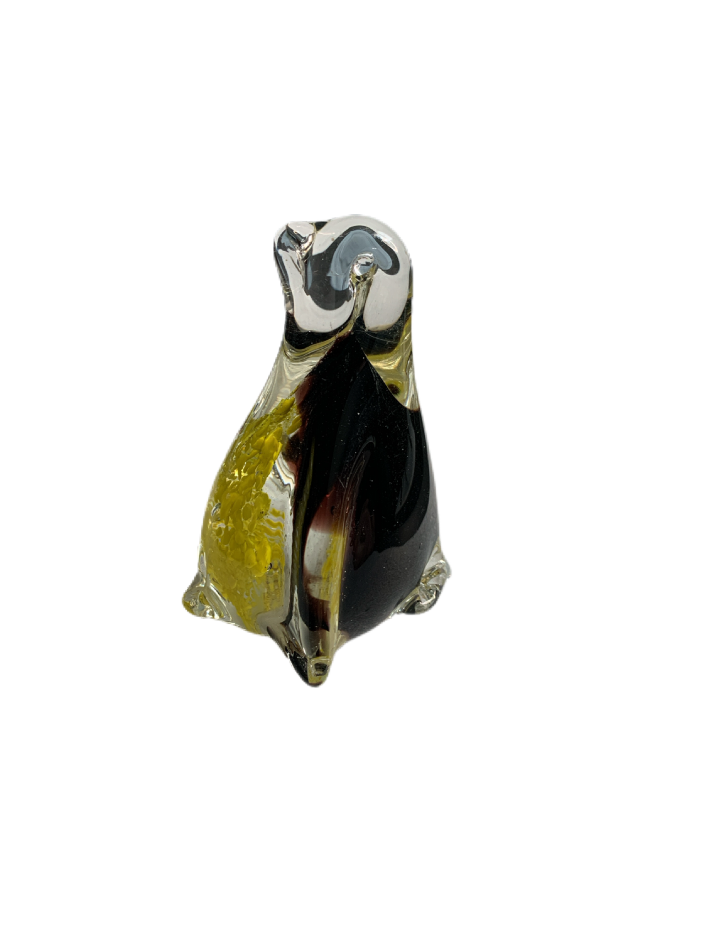 Art Glass Penguin Black Yellow Paperweight