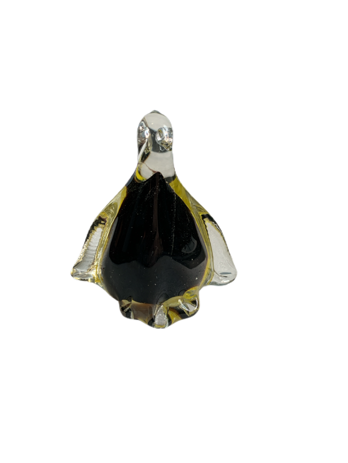 Art Glass Penguin Black Yellow Paperweight