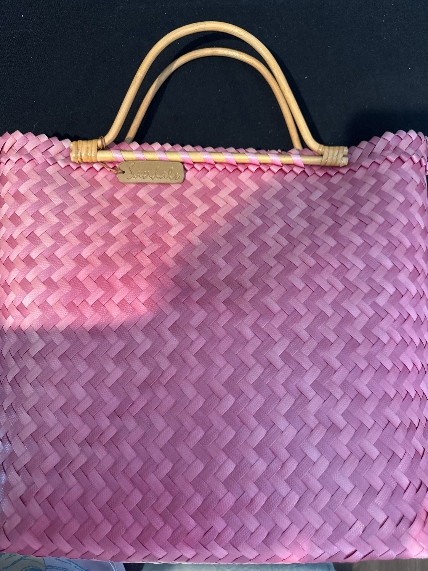 Cappelli Woven Bamboo Tote Bag 17" x 14" w/ Sandals Tag LIke New Condition