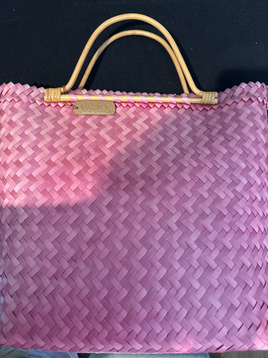 Cappelli Woven Bamboo Tote Bag 17" x 14" w/ Sandals Tag LIke New Condition