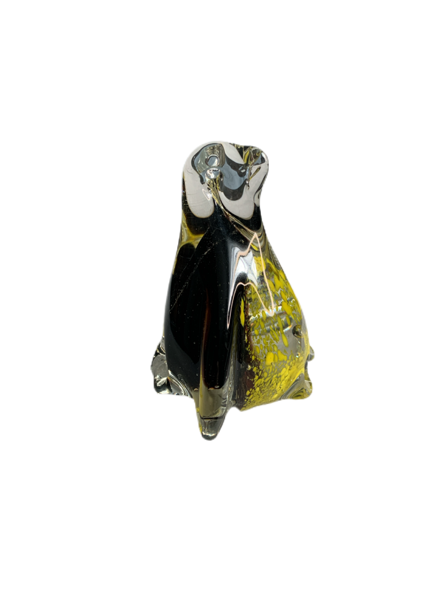 Art Glass Penguin Black Yellow Paperweight