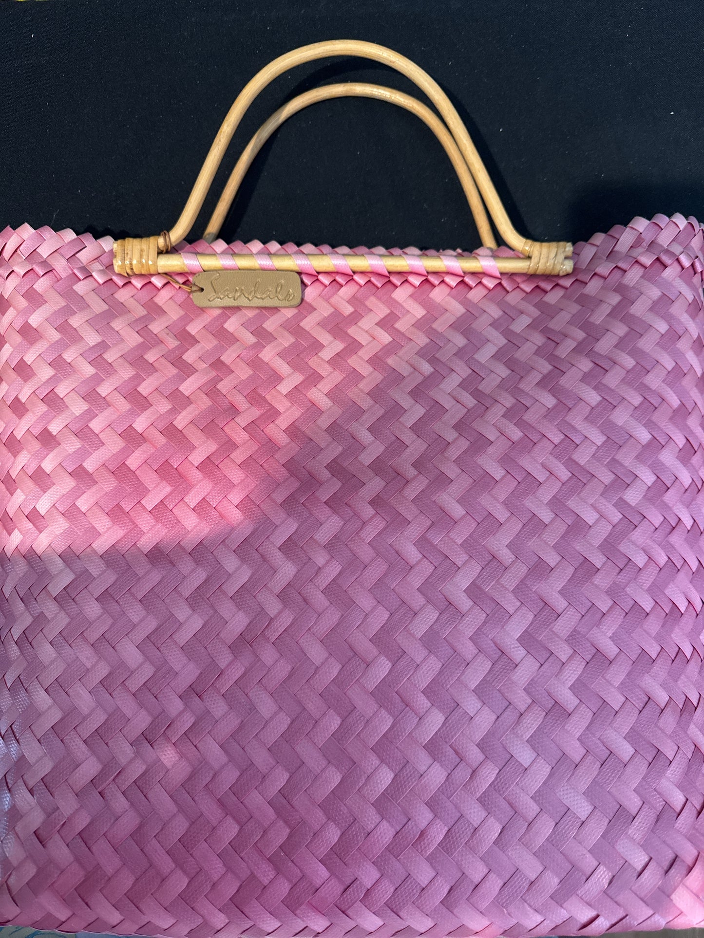 Cappelli Woven Bamboo Tote Bag 17" x 14" w/ Sandals Tag LIke New Condition