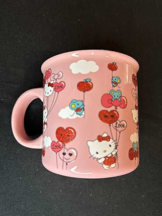Sanrio Hello Kitty 20oz Glitter Pink Ceramic Valentines Mug 4 1/8" Tall New Inventory