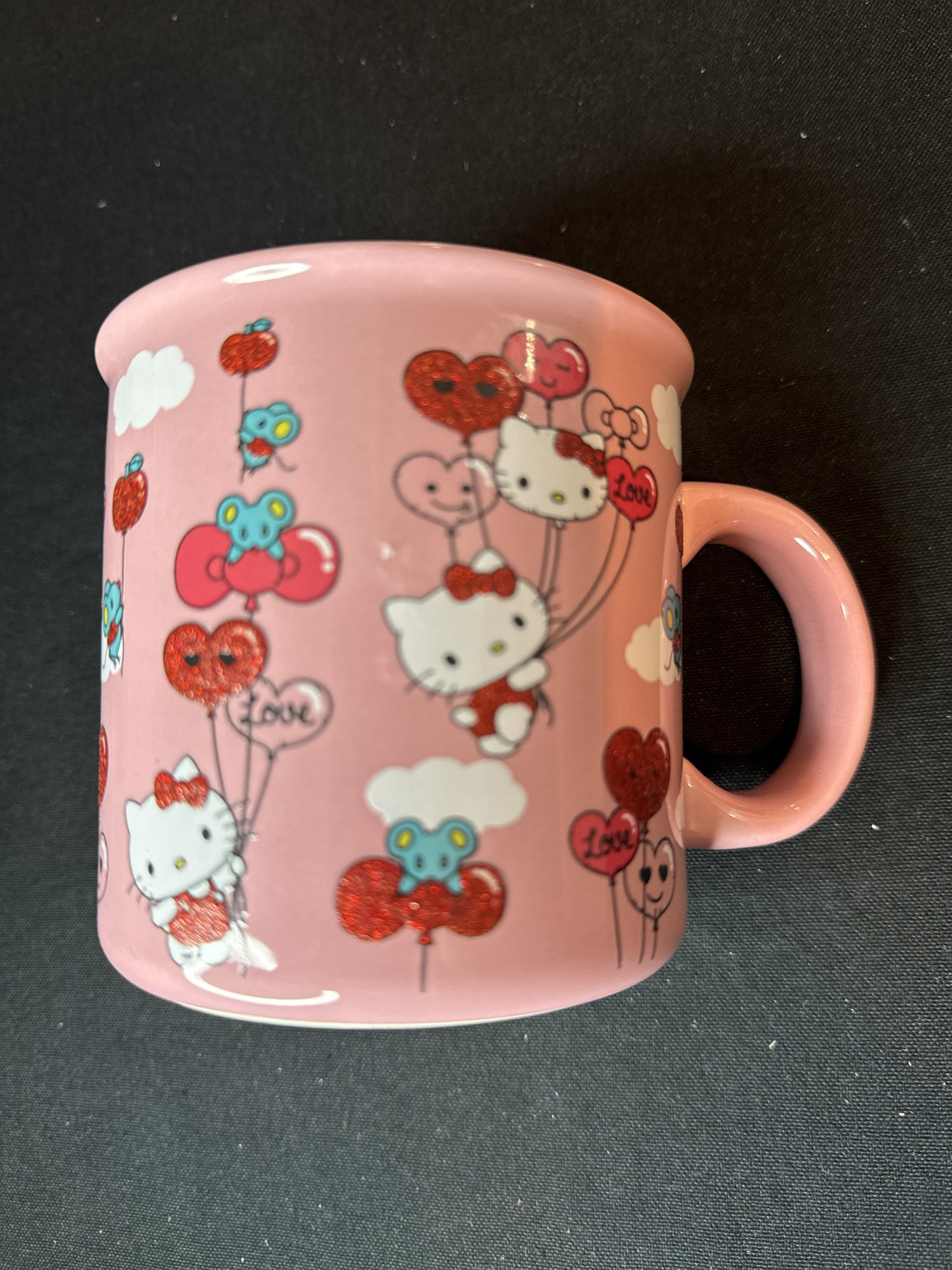 Sanrio Hello Kitty 20oz Glitter Pink Ceramic Valentines Mug 4 1/8" Tall New Inventory