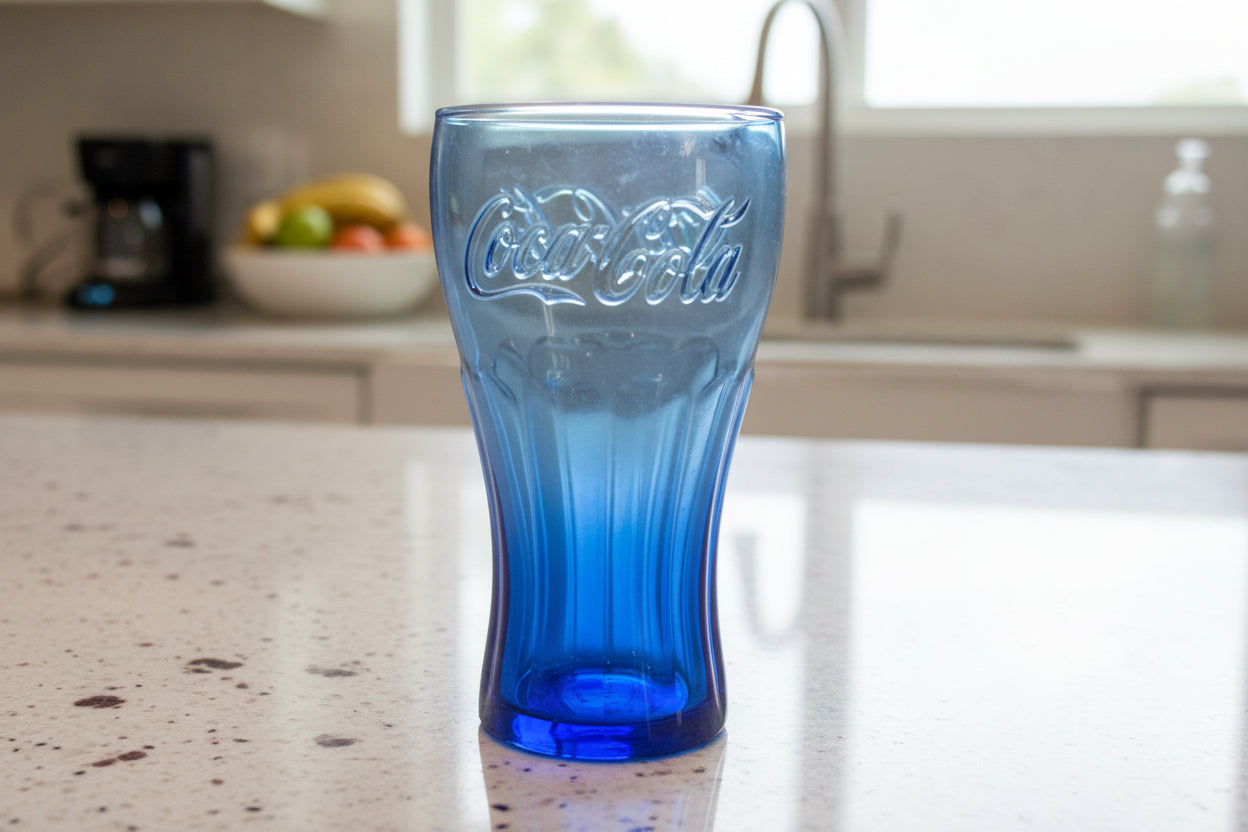Pair of Vintage Coca Cola Cobalt Blue Soda Pop Embossed 16oz 6" Coke Glasses