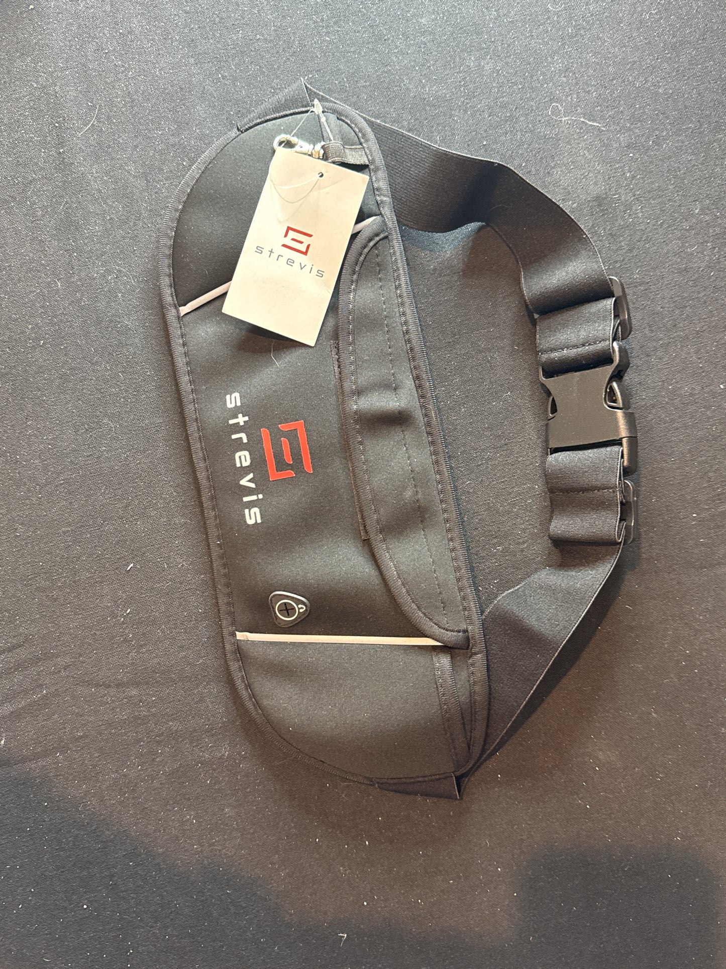 Strevis Black Sports Waist Bag/Running Belt Adjustable Waist Strap Headphone Jack Hole