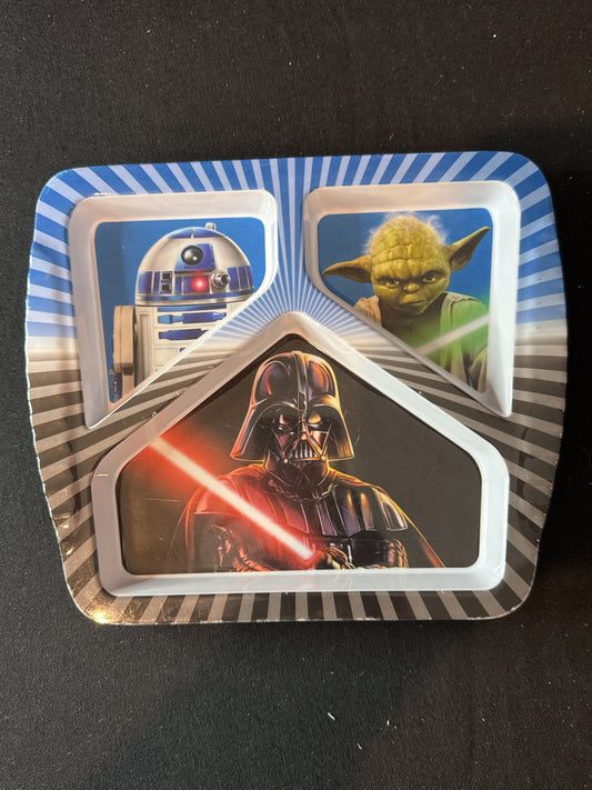 Zak! Designs Star Wars Divided Kids Tray Plate Darth Vader, R2-D2, Yoda 7 3/4" High 8" Wide